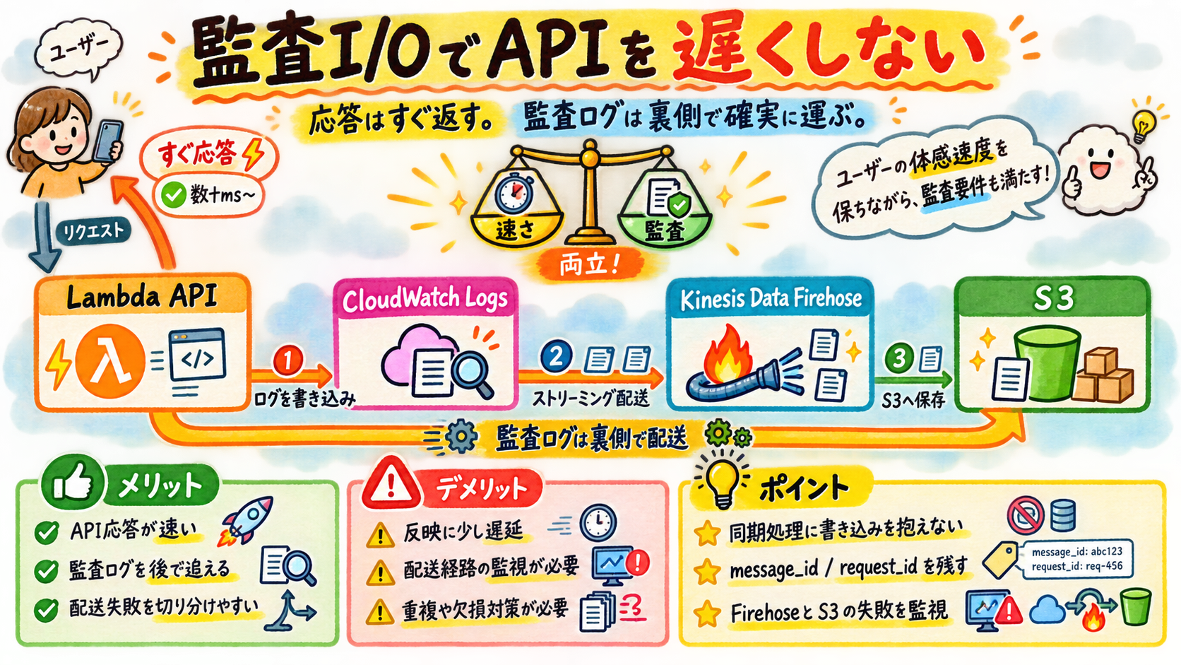 監査のためのI/Oが、ユーザー向けAPIを遅くしてはいけない。