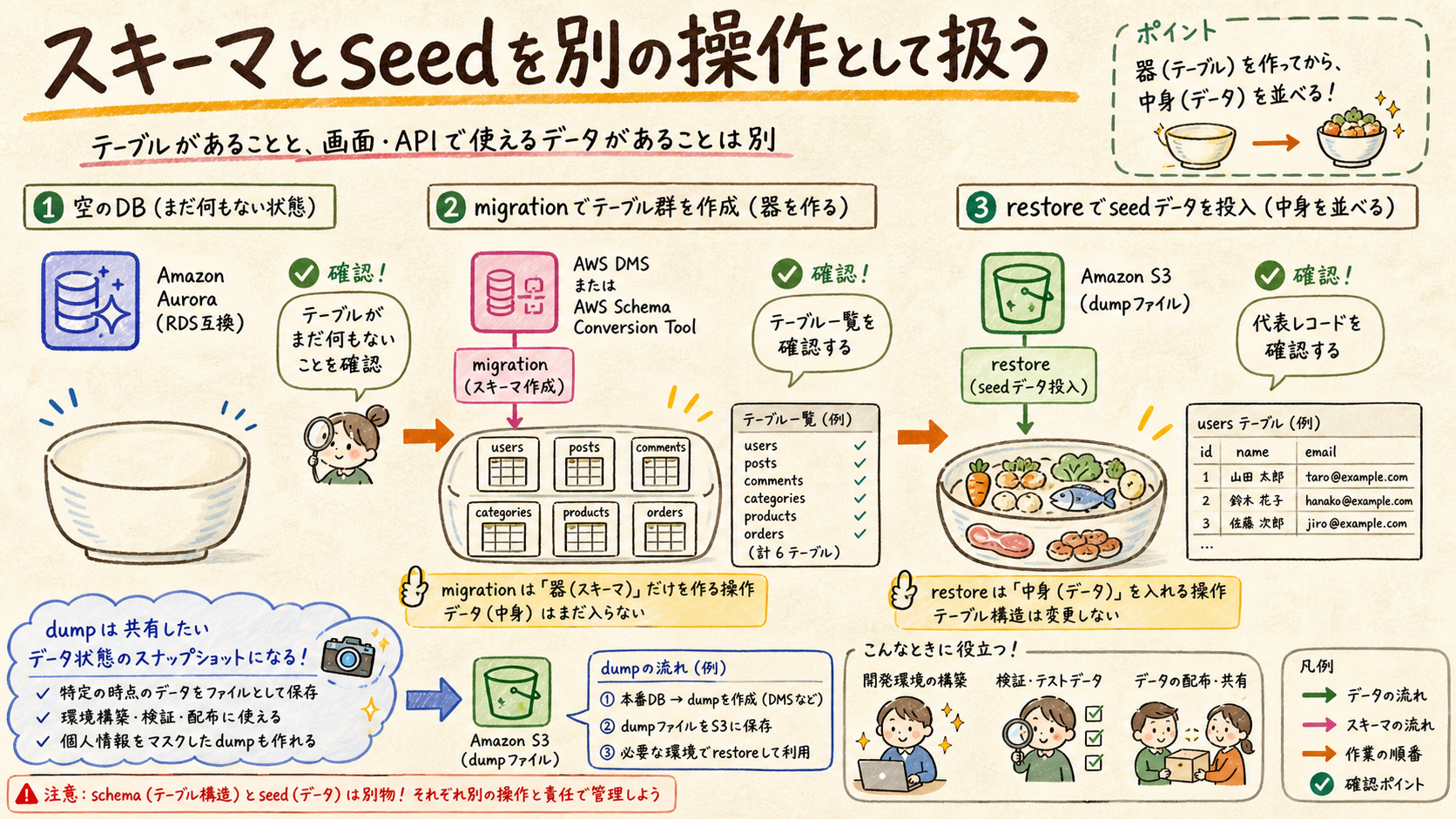 migrationとrestoreでDBを作る流れ