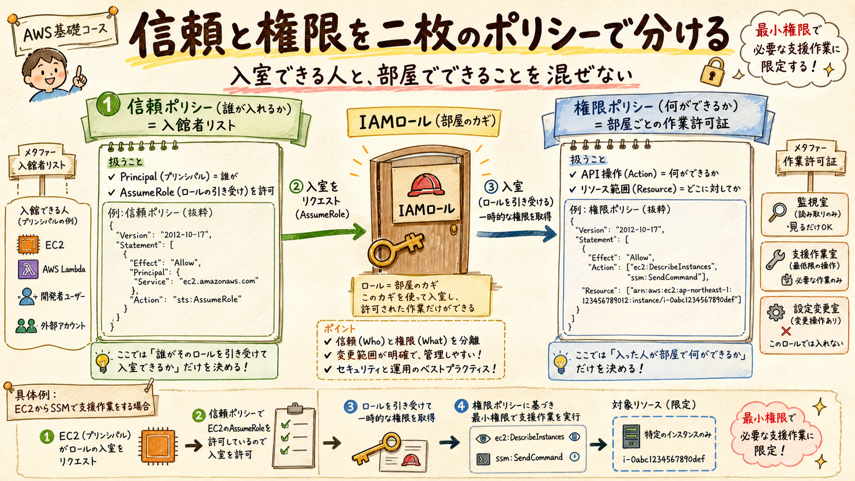 IAMロールの信頼ポリシーと許可ポリシーの役割分担