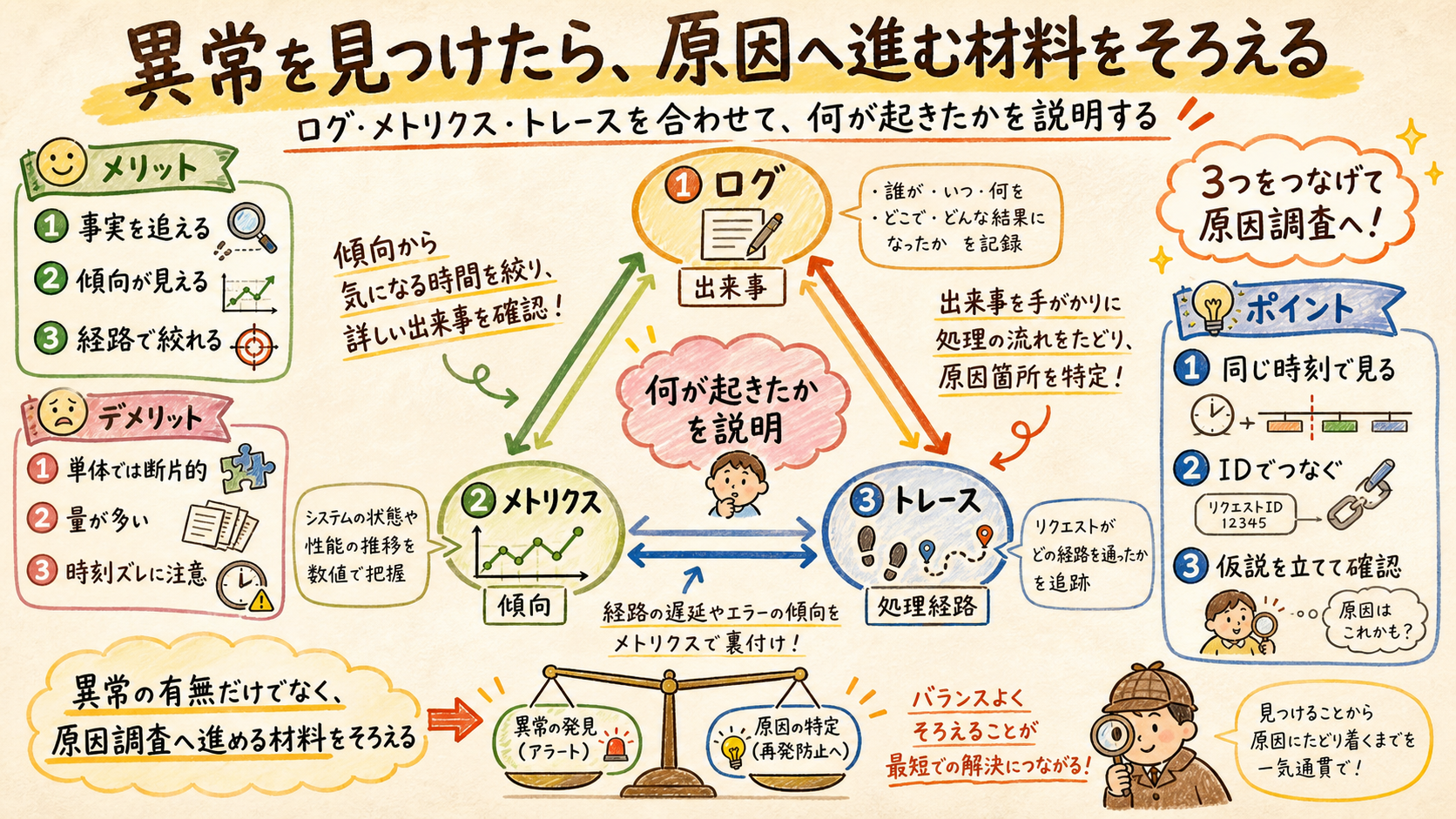 異常の有無だけでなく、原因調査へ進める材料をそろえる。