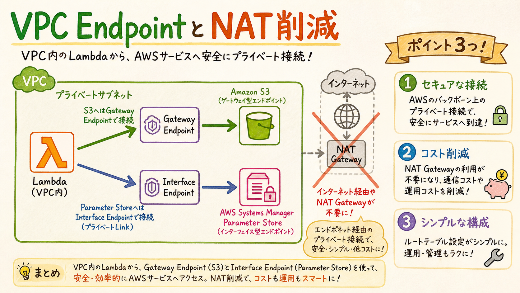 VPC EndpointでNAT依存を減らすの図解