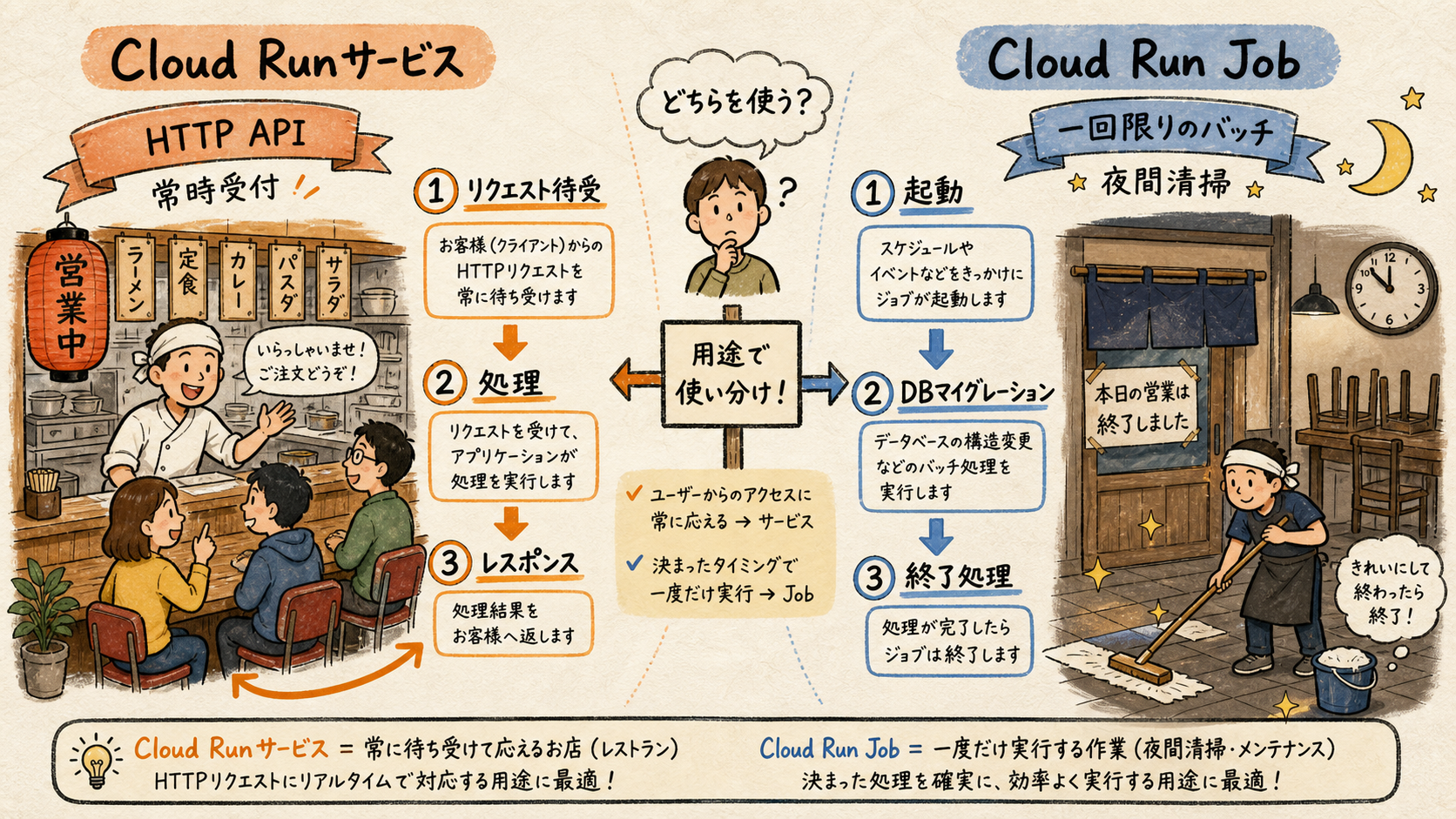 Cloud Run ServiceとJobの比較