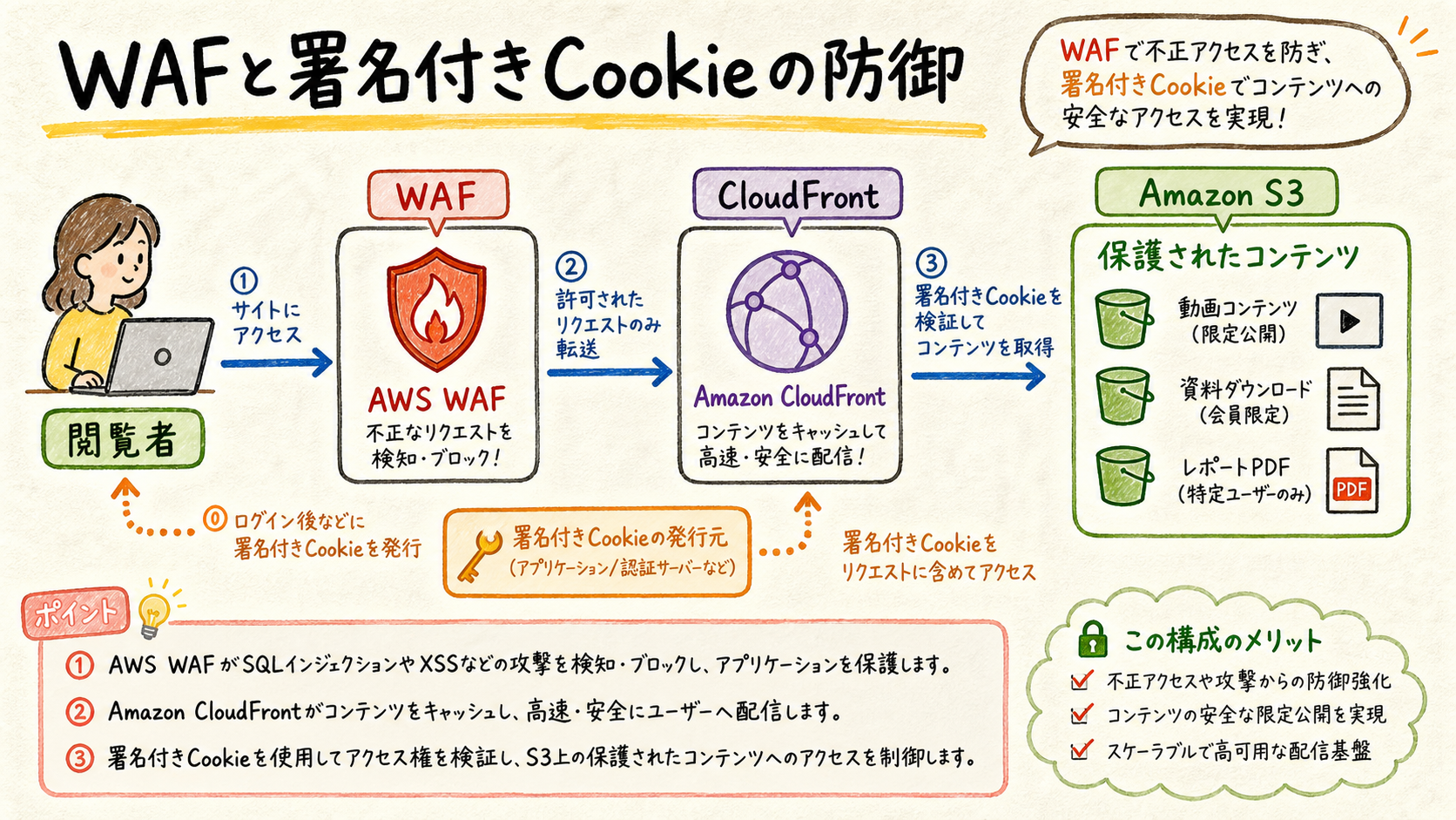 署名付きCookieで配信単位を守るの図解