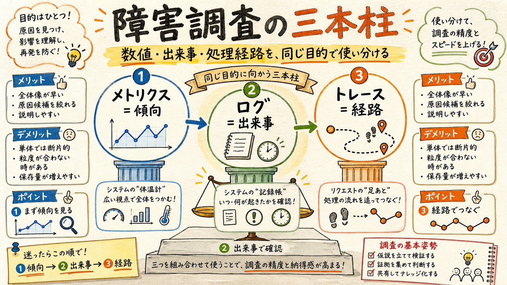 数値・出来事・処理経路を、同じ目的で使い分ける。