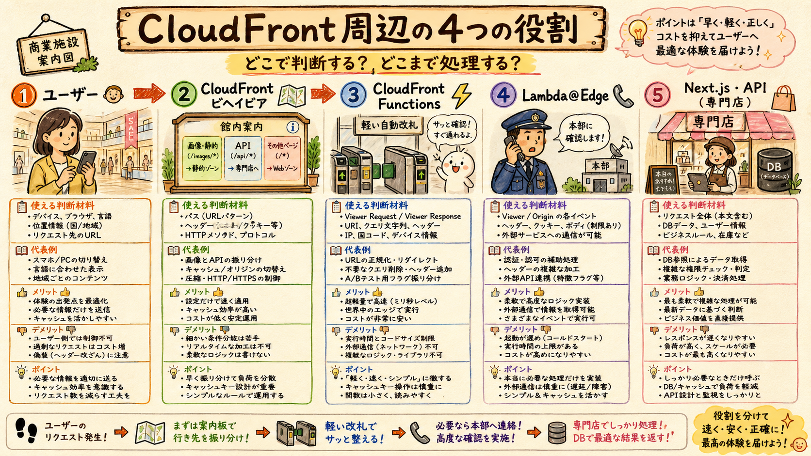 CloudFront周辺の4層の役割分担図