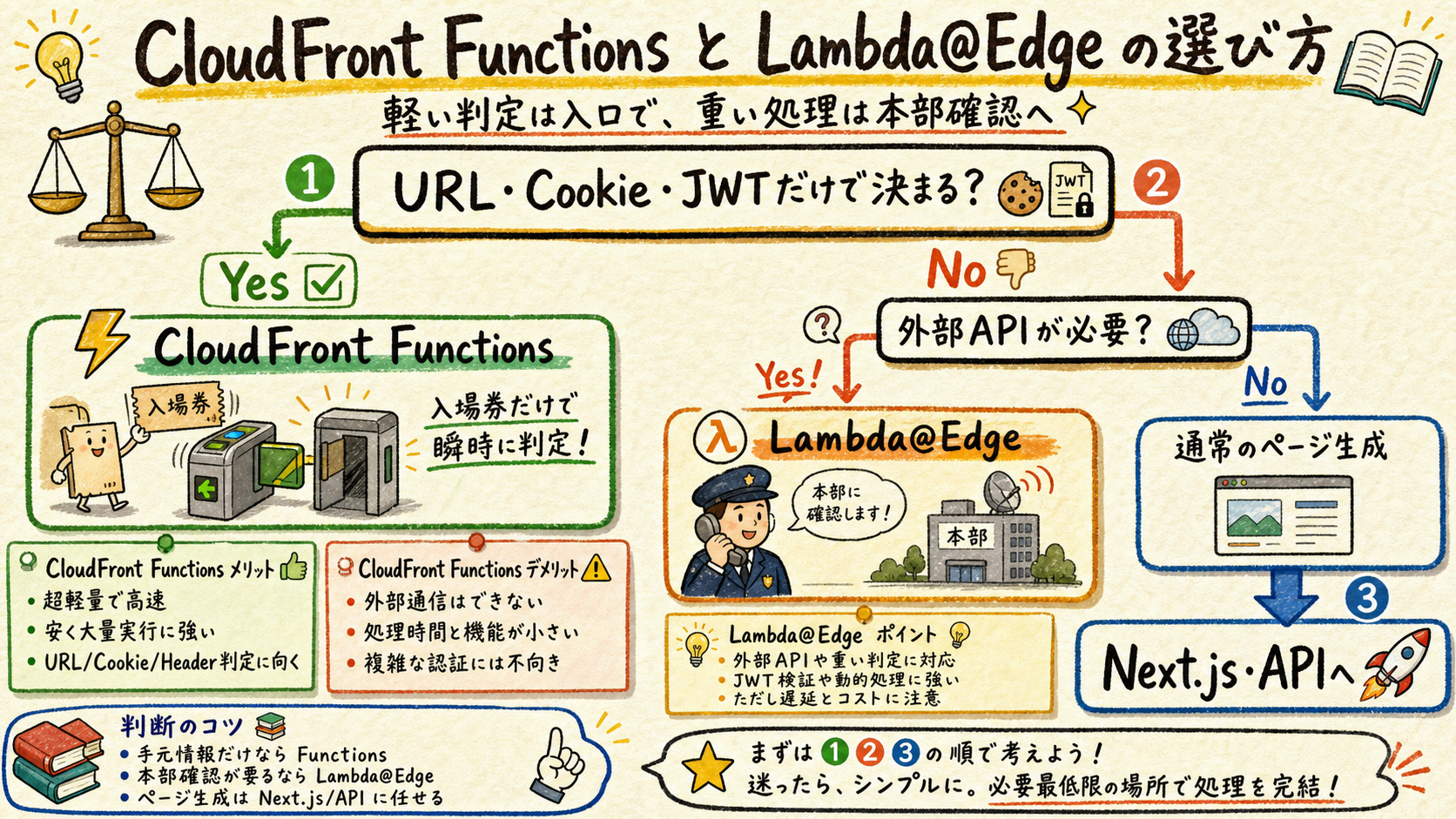 CloudFront FunctionsとLambda@Edgeの選択フロー
