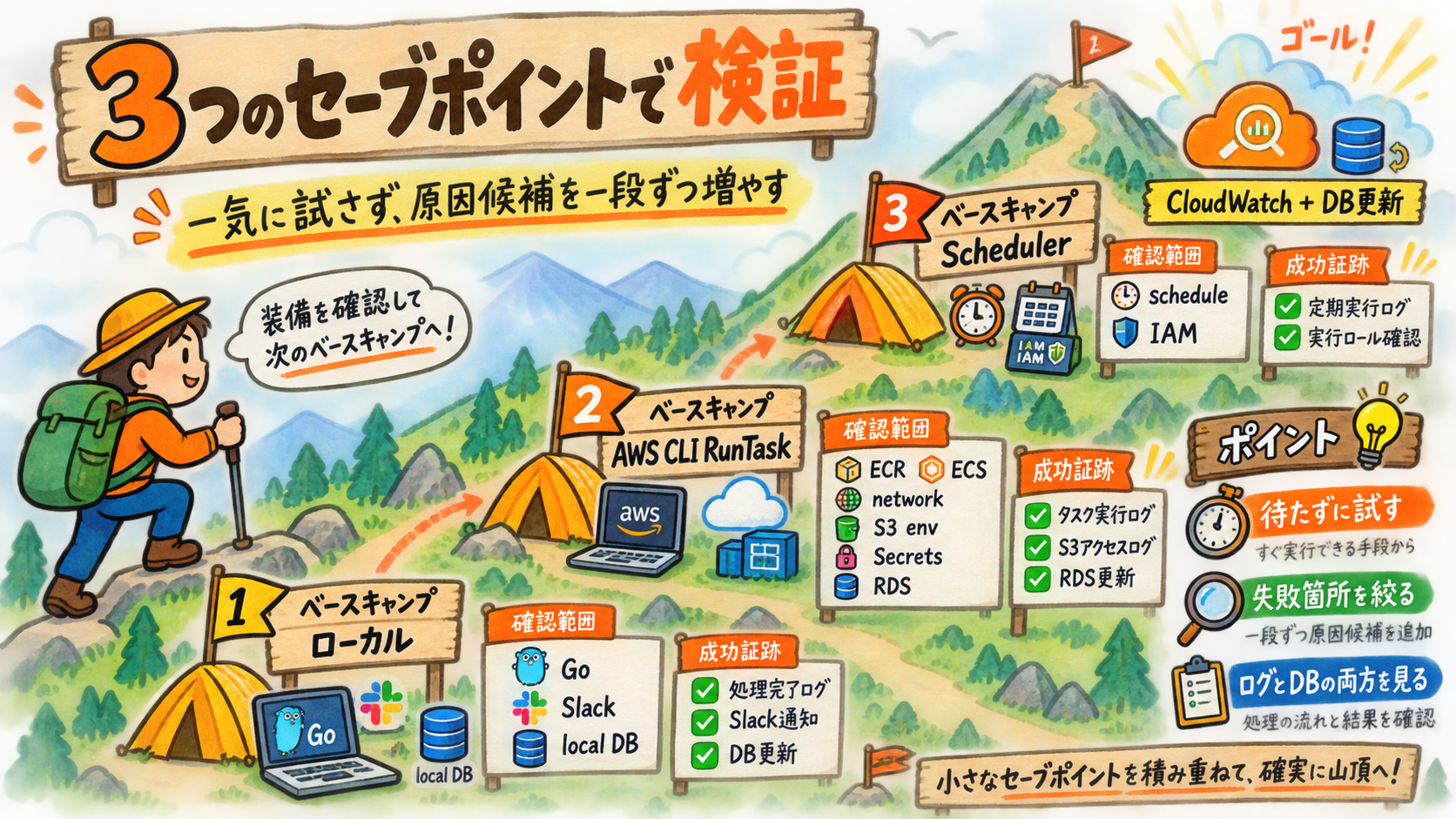 ECSバッチを段階的に検証する3つのセーブポイント