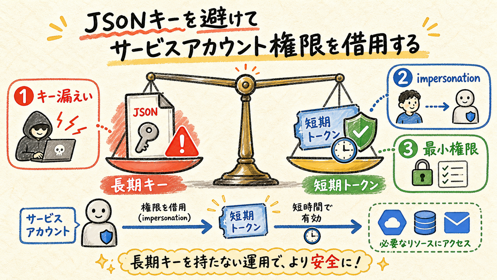 JSONキーと権限借用の比較