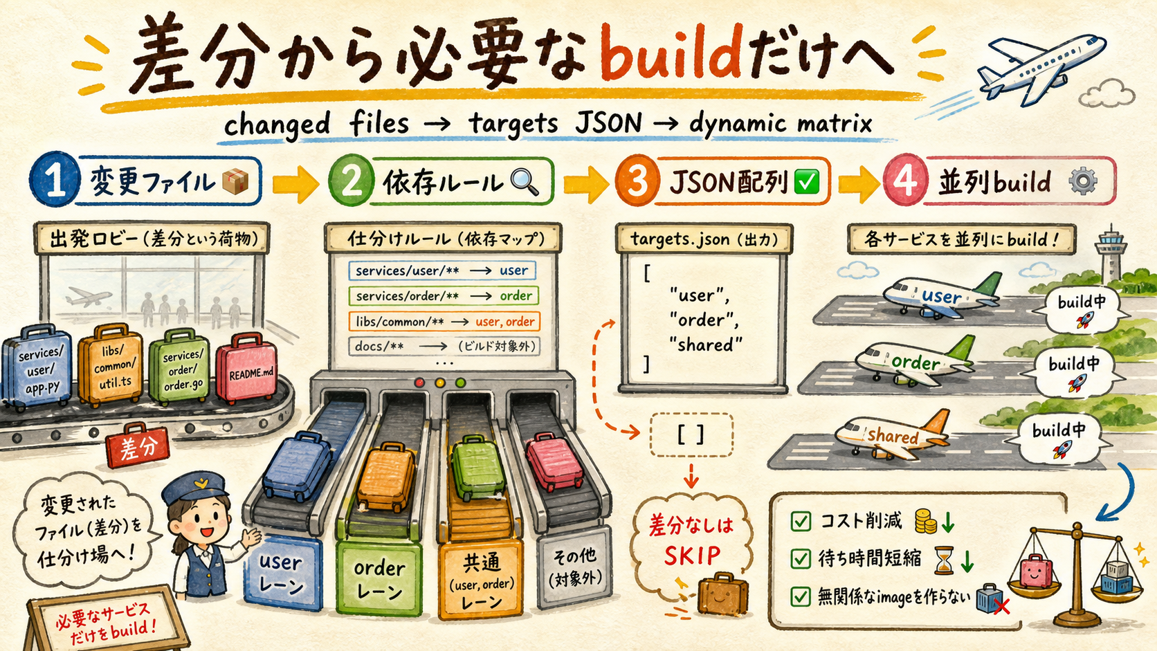 変更ファイルから差分build対象を作る4段階フロー