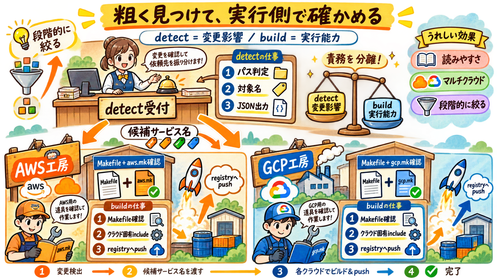 変更検出とクラウド別buildの責務分離