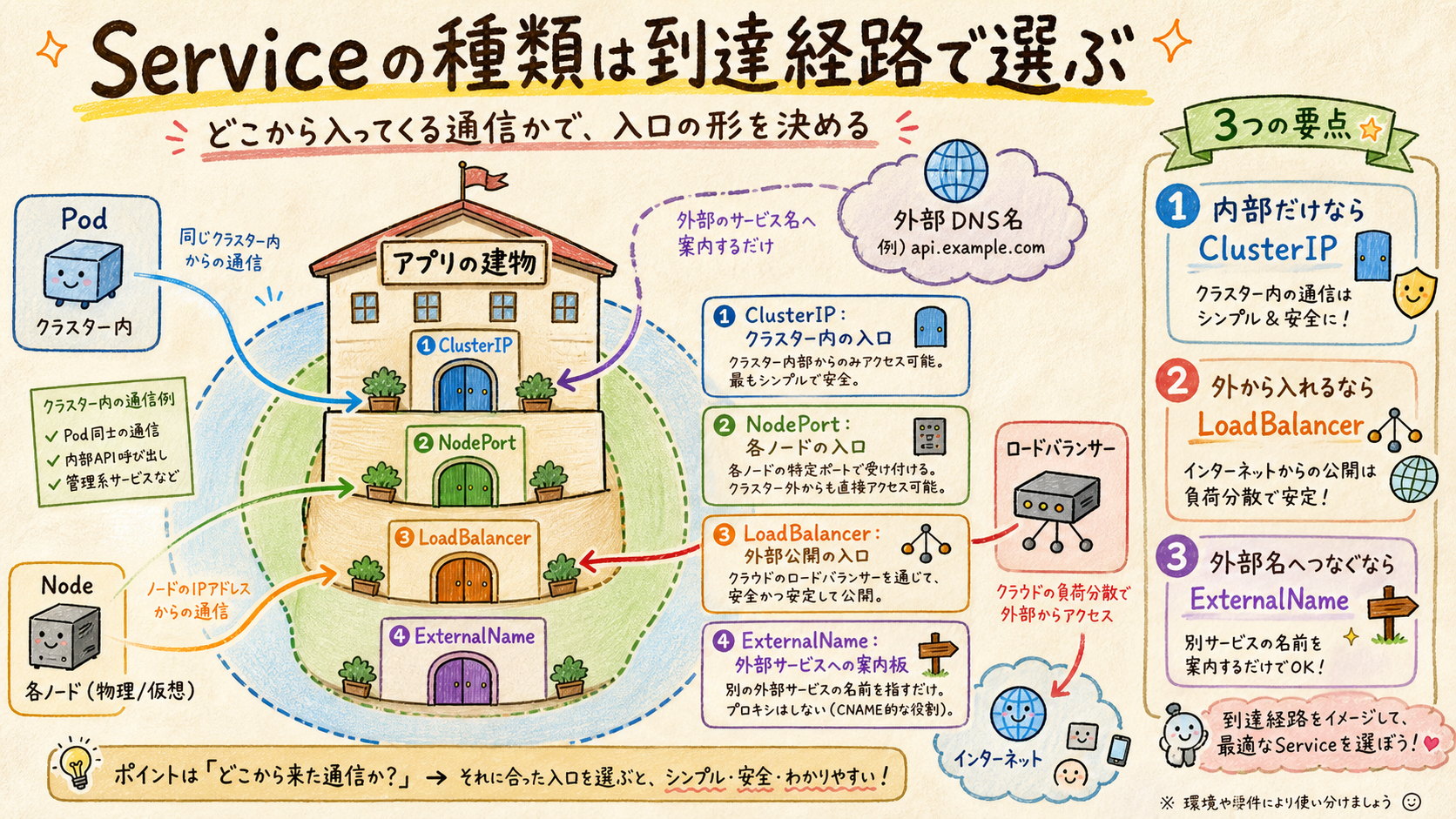 4種類のServiceを内側から外側へ並べた通信経路