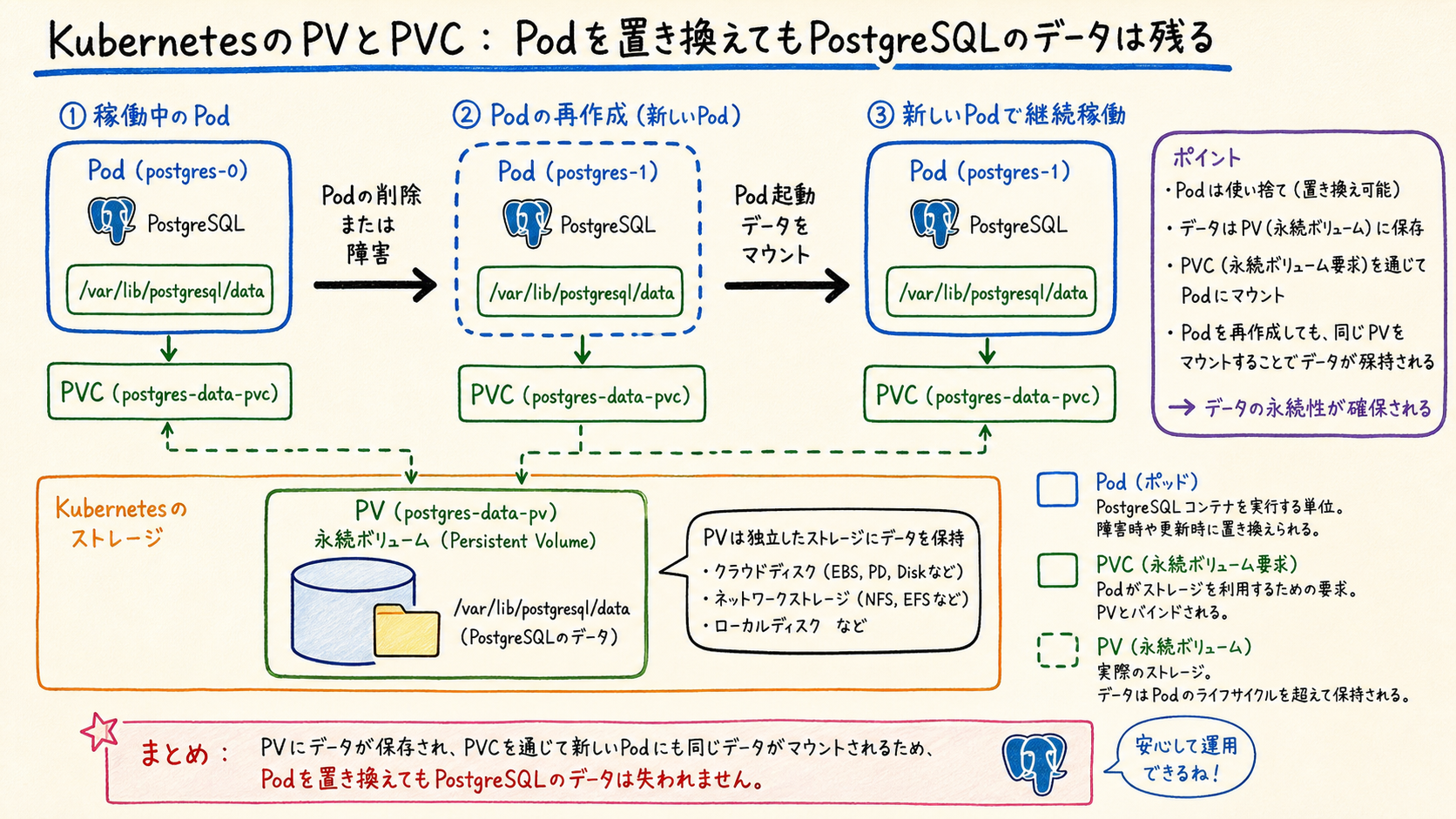 PV/PVCはPodの寿命とデータの寿命を切り離す。