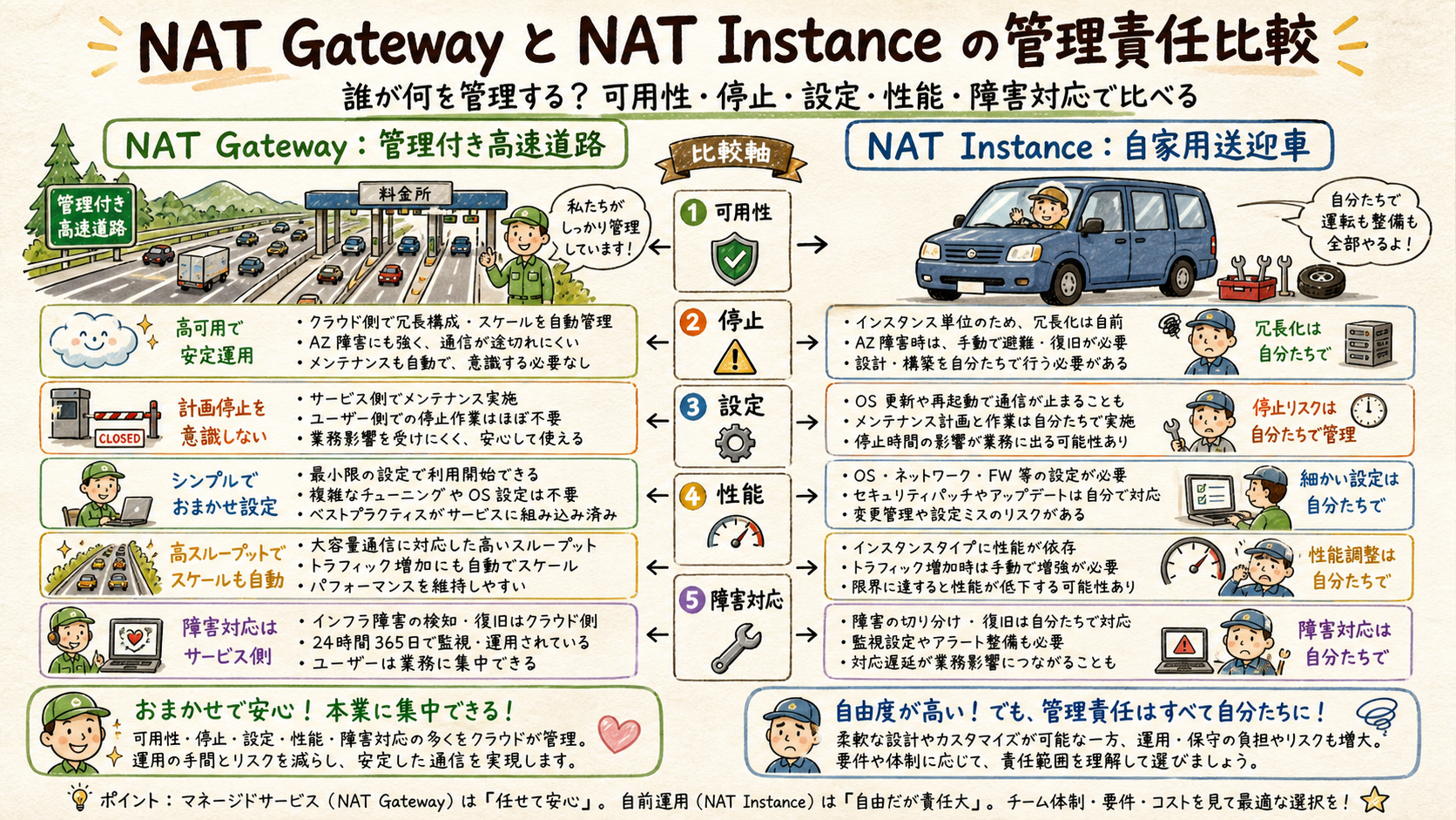 NAT GatewayとNAT Instanceの比較図