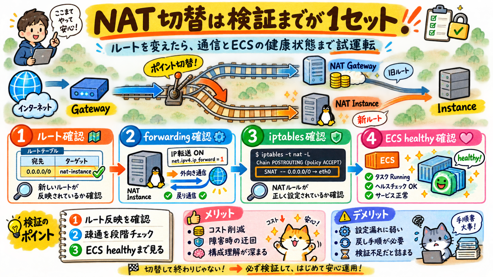 NAT切替と検証手順の図