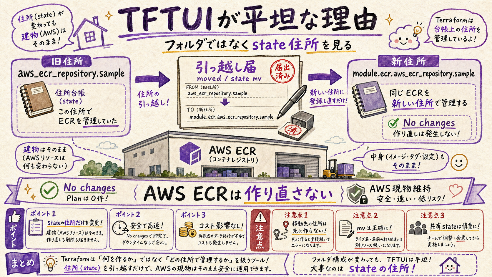 Terraform stateアドレスをmodule配下へ移す図