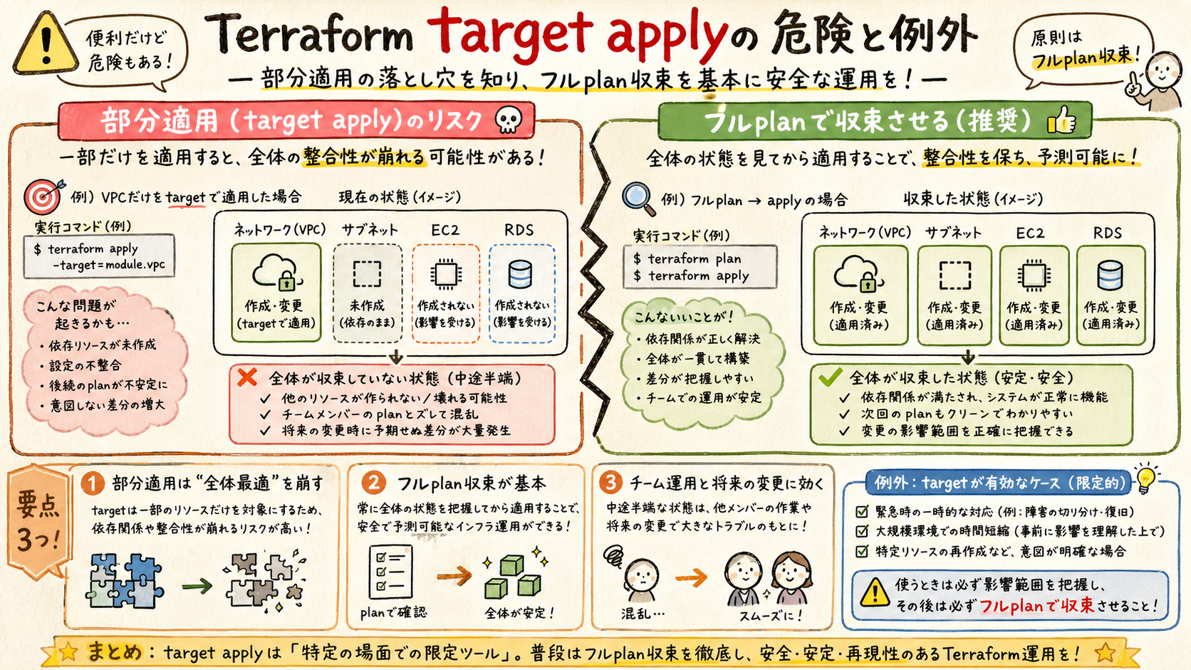 部分apply後に全体planで収束する図