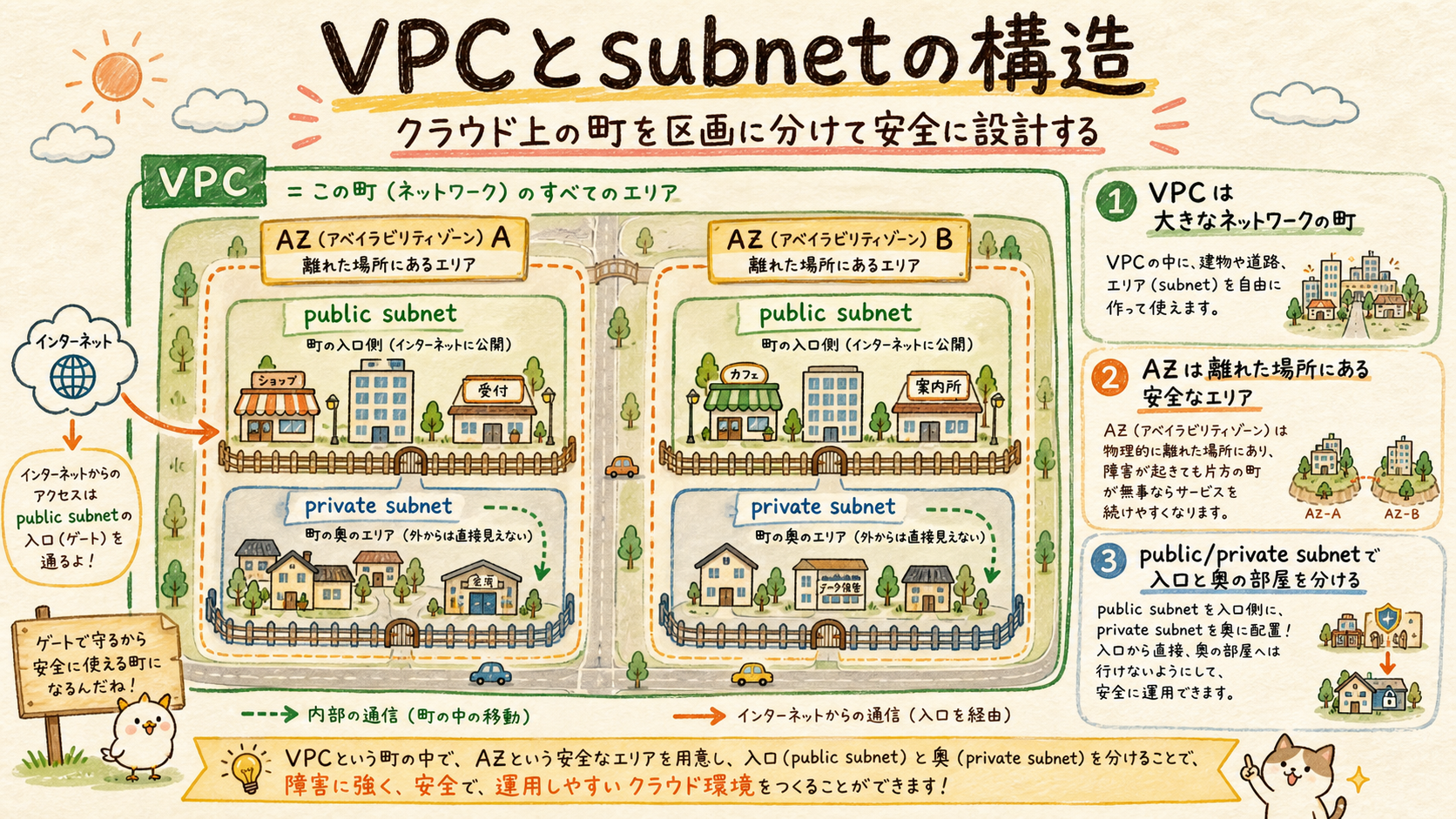 2つのAZにpublic subnetとprivate subnetを置いたVPC