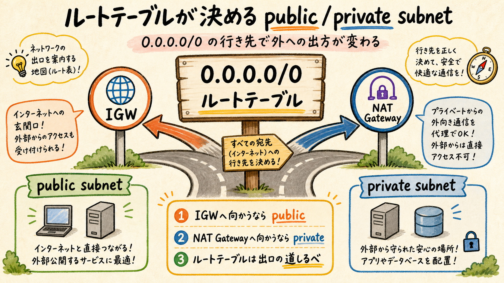 IGW向けとNAT Gateway向けのルートテーブル比較