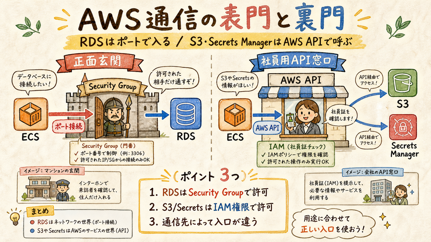 ネットワーク通信のSecurity GroupとAWS APIのIAMの対比